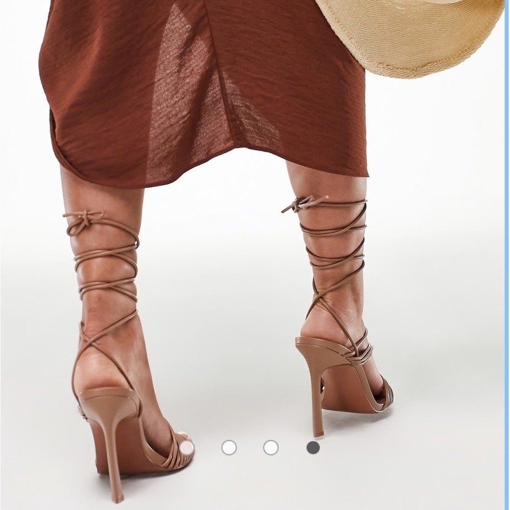 NEW ASOS Design Nest Strappy Ankle Tie Stiletto Sandals Tan Sz 6 - Picture 4 of 9